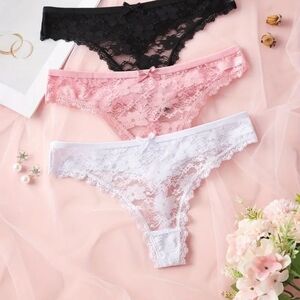 3 Pack Lace Thong Set - Black, Pink, and White